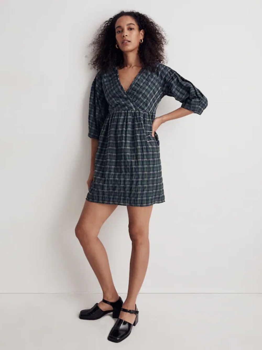 Madewell Marianna Puff-Sleeve Mini Dress in Plaid Size xs